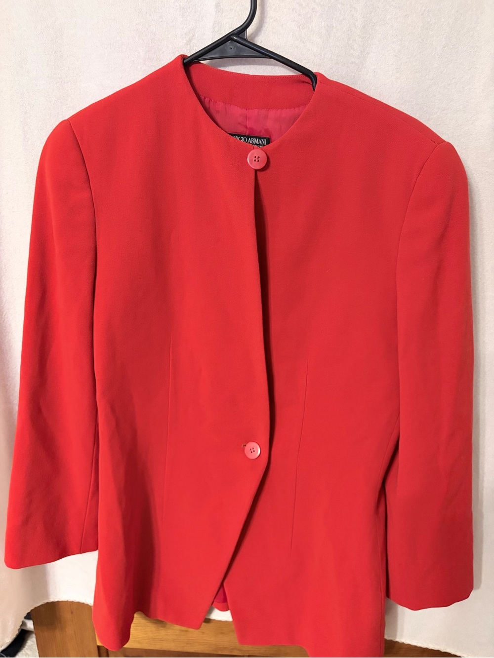 Vintage Giorgio Armani 100% Pure Wool Bright Red Collarless Blazer